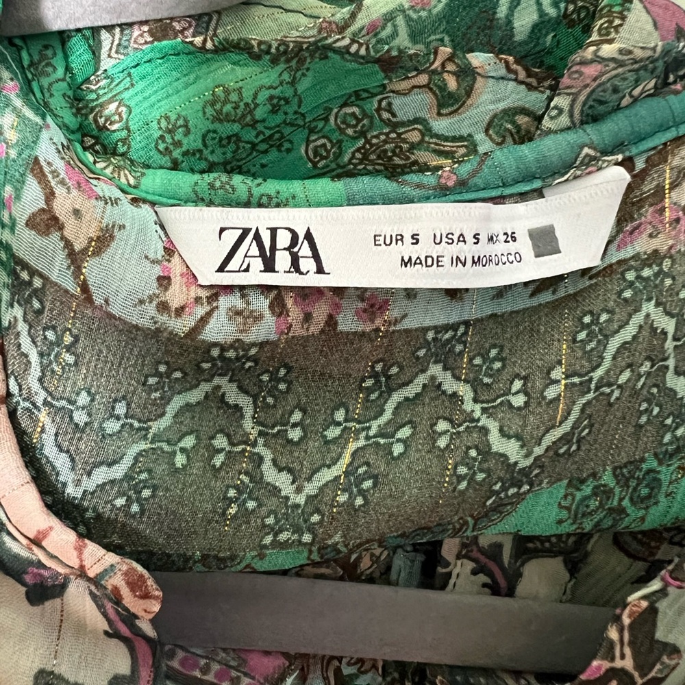 ZARA Long Sleeve Chiffon Semi Sheer Patchwork Lined Maxi Dress- S - Picture 7 of 9